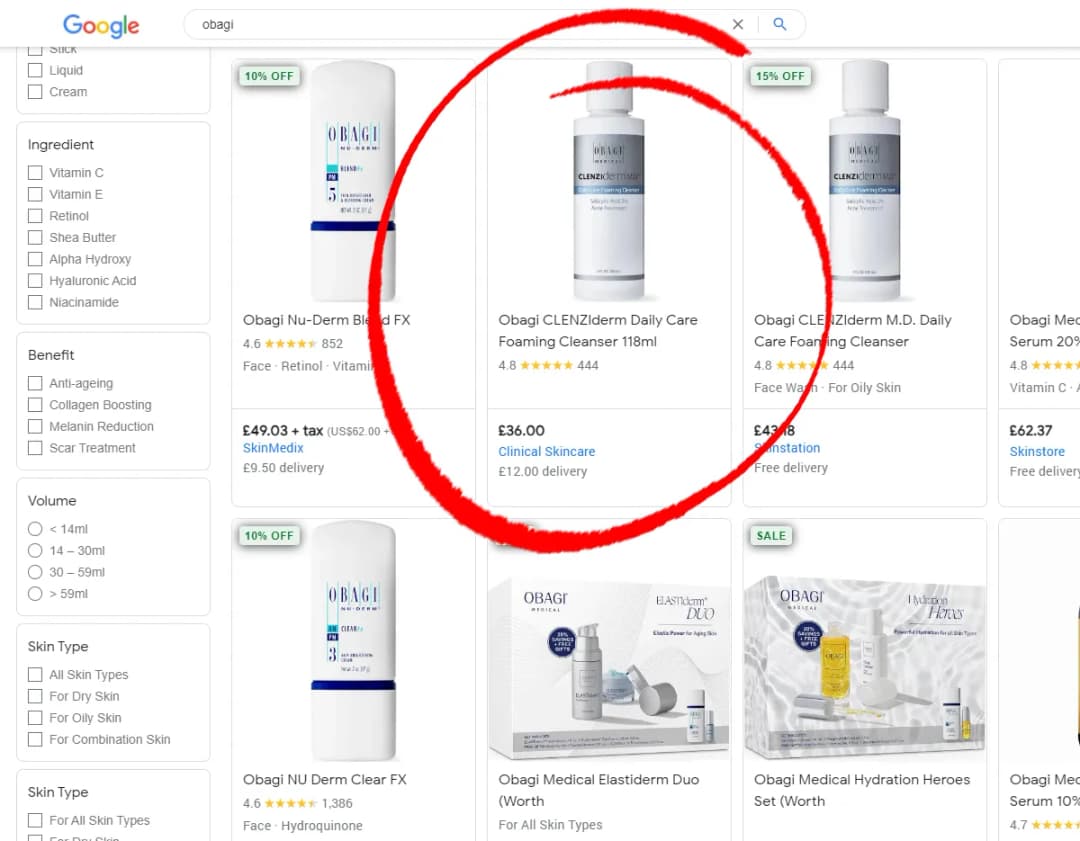 Diagram showing products listed on Google Shopping.